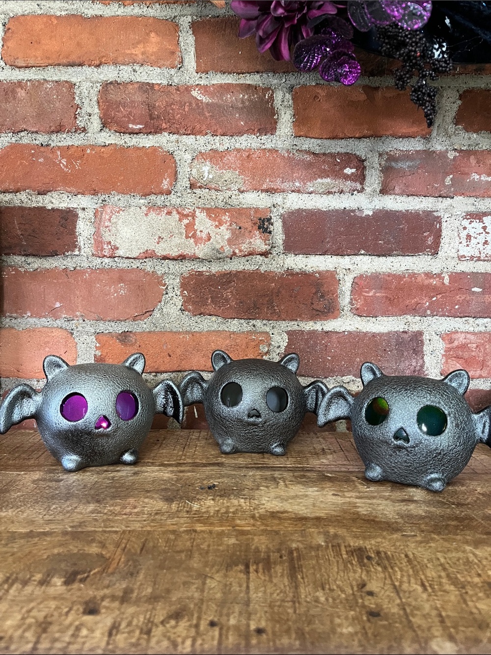 Metallic Bat Habitat Accent - Silver with Colored Eyes